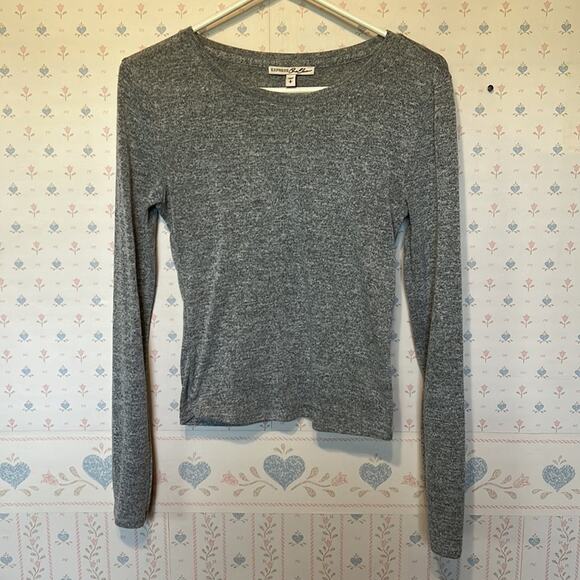 Express One Eleven “Essential” Heathered Gray Long Sleeve Basic Tee - Picture 2 of 10